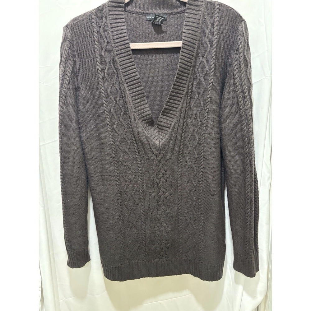 NEW YORK & COMPANY WOMEN'S BROWN 100% ACRYLIC V-NECK LONG SLEEVE SWEATER SIZE XL